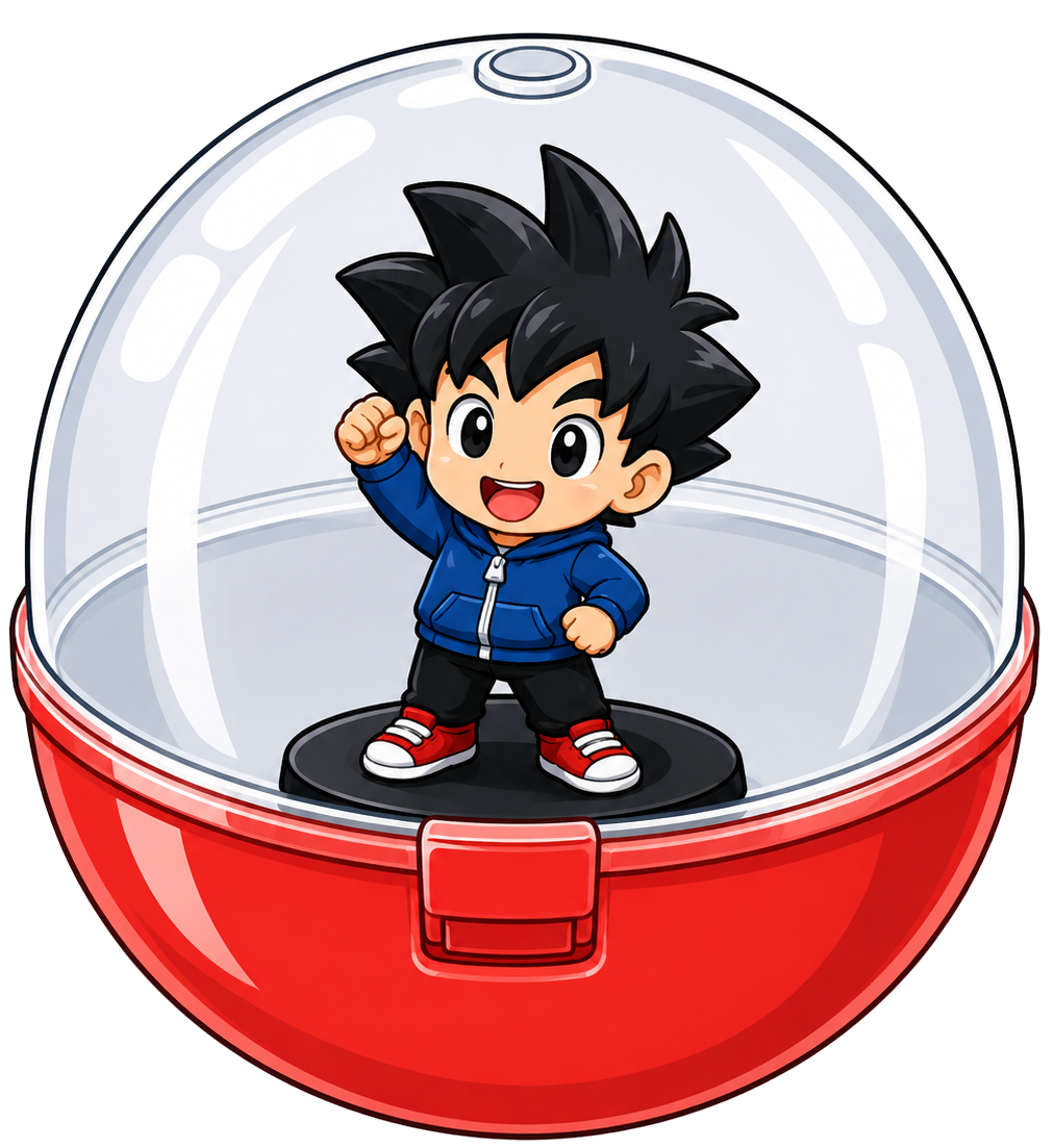 A collectible character inside a red capsule