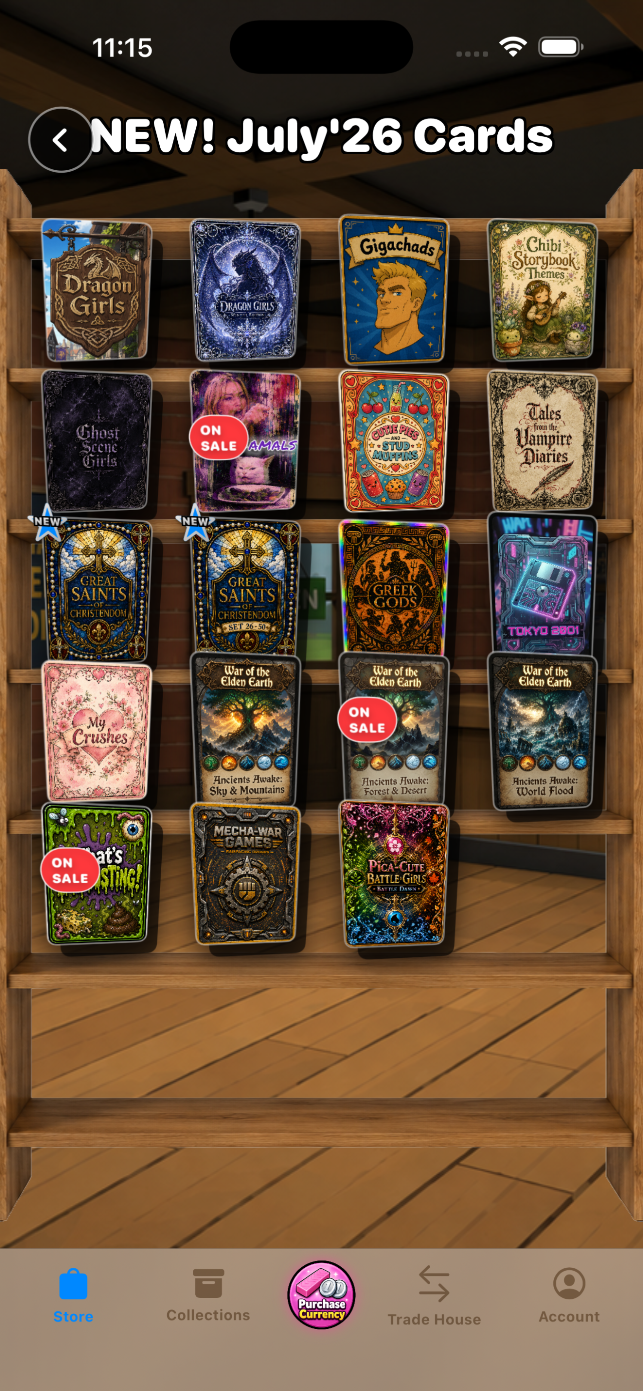 A CardSavr shelf filled with themed card collections