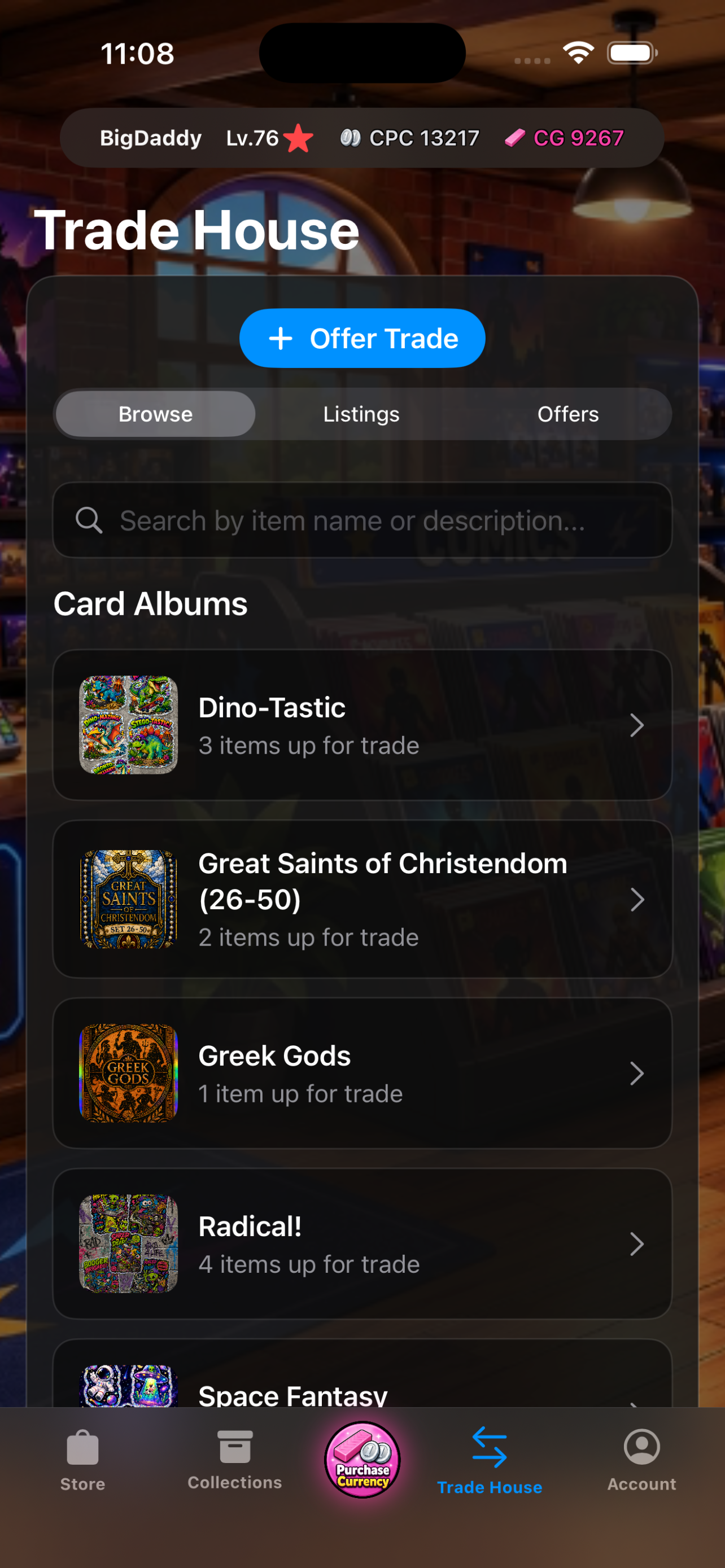 CardSavr Trade House with searchable collector listings